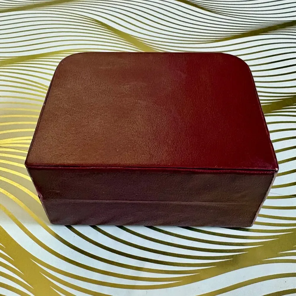 Vintage Burgundy Travel Jewelry Case Ring Roll Faux Leather Box